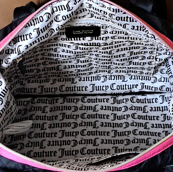 Juicy Couture Quilted Weekender Tote Bag Pink Zip Multi Pocket Travel Gym - Picture 4 of 10
